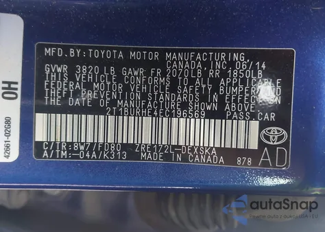 2014 Toyota Corolla S Plus from USA, damaged, VIN 2T1BURHE4EC196569